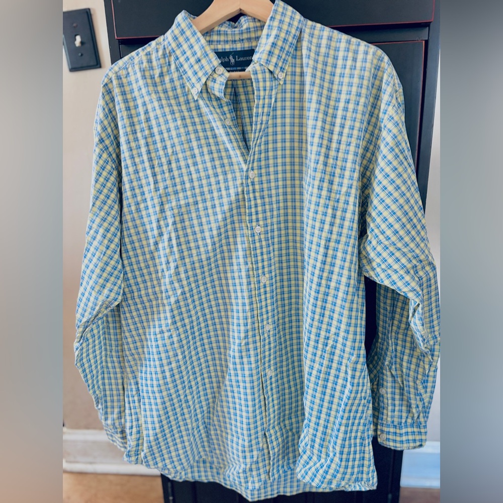 Ralph Lauren Blake dress shirt. Checkered. Button down collar. Cotton. Large